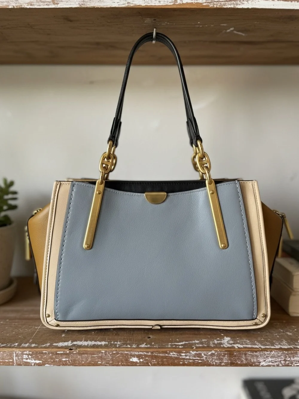 COACH® Dreamer in Colorblock Leather Tote- Mist Straw
